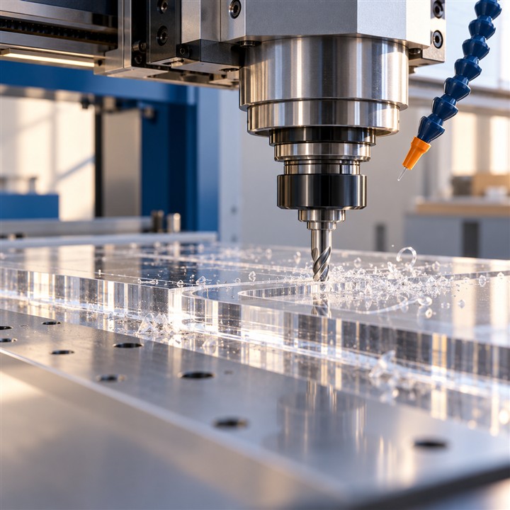 CNC-frezen van een heldere acrylplaat