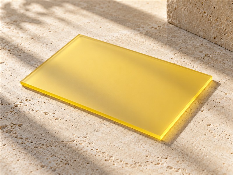 Acrylaat pl transp geel satijn : 3 mm